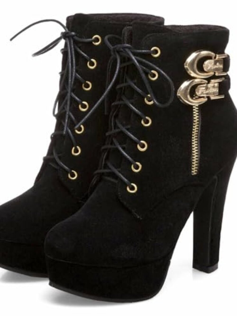 🆕 Womens Stiletto High Heels Boots Fashion Round Toe Zip High Heels - black